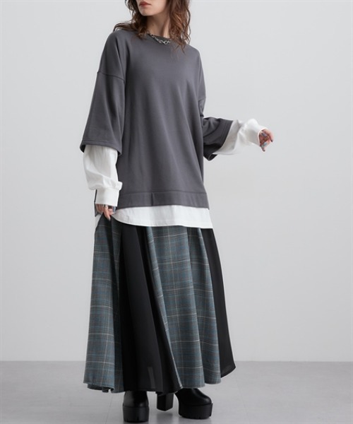 Soiunique（スワユニーク）の「ガーゼ裏毛　重ね着風長袖トップス　［Soiunique］（Tシャツ/カットソー・レディース・ブラック/グレイッシュベージュ/ブラウン/チャコール・S/M/L/LL）」の13枚目の写真