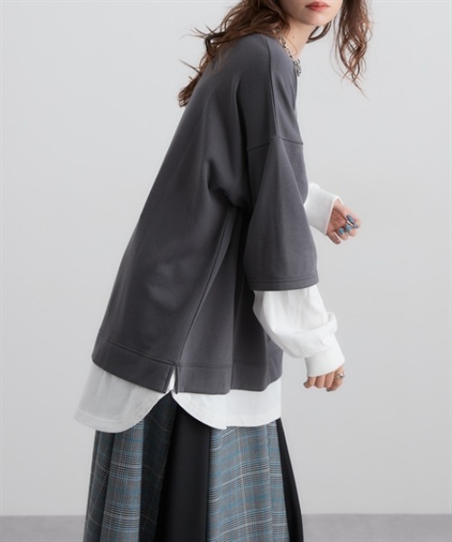 Soiunique（スワユニーク）の「ガーゼ裏毛　重ね着風長袖トップス　［Soiunique］（Tシャツ/カットソー・レディース・ブラック/グレイッシュベージュ/ブラウン/チャコール・S/M/L/LL）」の16枚目の写真