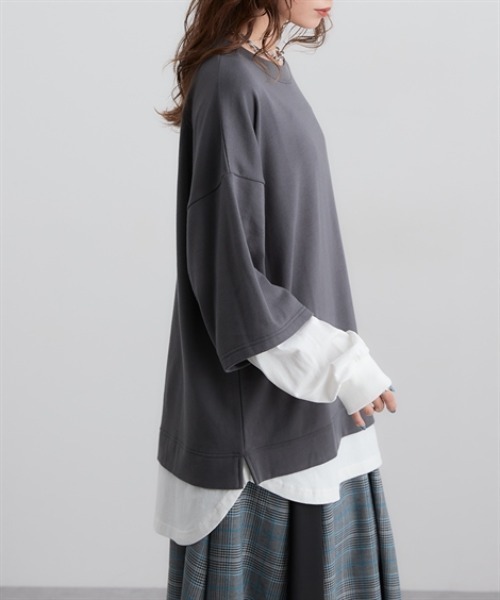 Soiunique（スワユニーク）の「ガーゼ裏毛　重ね着風長袖トップス　［Soiunique］（Tシャツ/カットソー・レディース・ブラック/グレイッシュベージュ/ブラウン/チャコール・S/M/L/LL）」の17枚目の写真