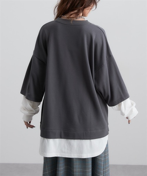 Soiunique（スワユニーク）の「ガーゼ裏毛　重ね着風長袖トップス　［Soiunique］（Tシャツ/カットソー・レディース・ブラック/グレイッシュベージュ/ブラウン/チャコール・S/M/L/LL）」の18枚目の写真