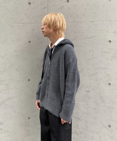 lilful(リルフル)の「フードニットジップアップパーカー(パーカー・メンズ・ブラック/グレー・L/M)」の5枚目の写真