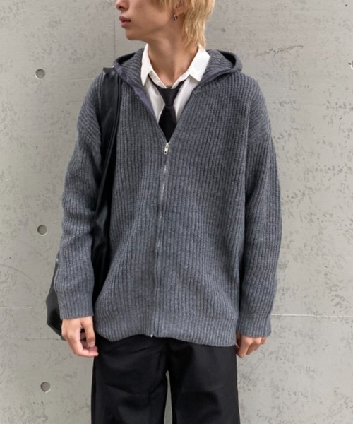 lilful(リルフル)の「フードニットジップアップパーカー(パーカー・メンズ・ブラック/グレー・L/M)」の7枚目の写真