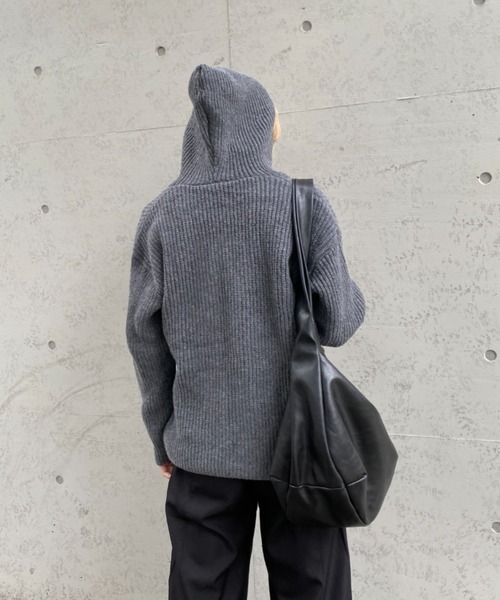 lilful(リルフル)の「フードニットジップアップパーカー(パーカー・メンズ・ブラック/グレー・L/M)」の6枚目の写真