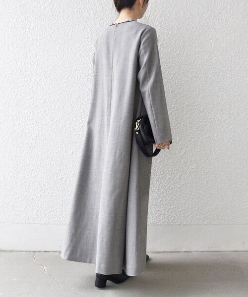 SHIPS any（シップス エニィ）の「SHIPS any: ウーステッド パイピング ボタン ロングスリーブ フレア ワンピース（ワンピース・レディース・ブラウン/グレー・ONE SIZE）」の6枚目の写真