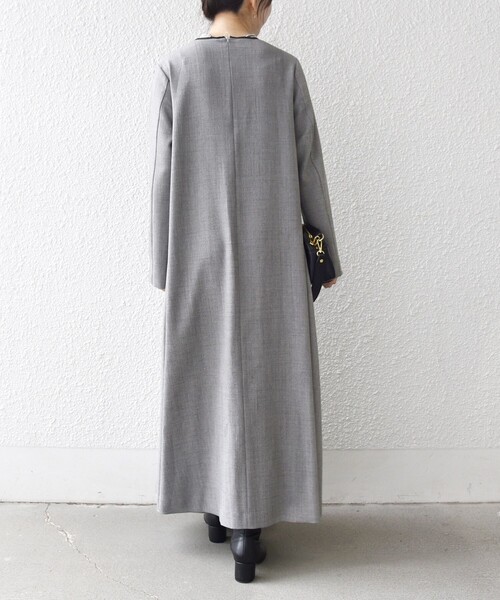 SHIPS any（シップス エニィ）の「SHIPS any: ウーステッド パイピング ボタン ロングスリーブ フレア ワンピース（ワンピース・レディース・ブラウン/グレー・ONE SIZE）」の7枚目の写真