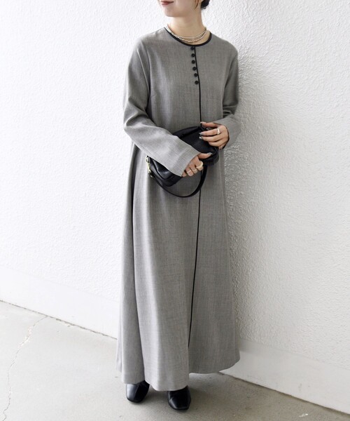 SHIPS any（シップス エニィ）の「SHIPS any: ウーステッド パイピング ボタン ロングスリーブ フレア ワンピース（ワンピース・レディース・ブラウン/グレー・ONE SIZE）」の10枚目の写真