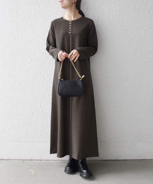 SHIPS any（シップス エニィ）の「SHIPS any: ウーステッド パイピング ボタン ロングスリーブ フレア ワンピース（ワンピース・レディース・ブラウン/グレー・ONE SIZE）」の13枚目の写真