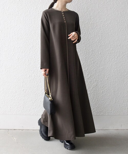 SHIPS any（シップス エニィ）の「SHIPS any: ウーステッド パイピング ボタン ロングスリーブ フレア ワンピース（ワンピース・レディース・ブラウン/グレー・ONE SIZE）」の14枚目の写真