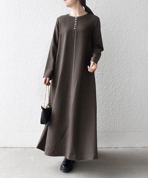 SHIPS any（シップス エニィ）の「SHIPS any: ウーステッド パイピング ボタン ロングスリーブ フレア ワンピース（ワンピース・レディース・ブラウン/グレー・ONE SIZE）」の19枚目の写真