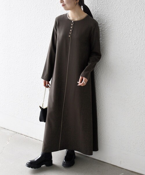 SHIPS any（シップス エニィ）の「SHIPS any: ウーステッド パイピング ボタン ロングスリーブ フレア ワンピース（ワンピース・レディース・ブラウン/グレー・ONE SIZE）」の21枚目の写真