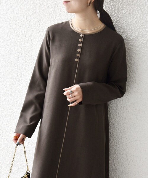 SHIPS any（シップス エニィ）の「SHIPS any: ウーステッド パイピング ボタン ロングスリーブ フレア ワンピース（ワンピース・レディース・ブラウン/グレー・ONE SIZE）」の22枚目の写真