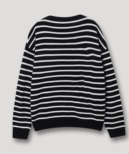 NODU（ノードユー）の「ボタンポイントストライプヘンリーネックラウンドニットTシャツ[ブラック]（Tシャツ/カットソー・メンズ・その他・MEDIUM/LARGE）」の7枚目の写真