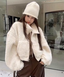 もこもこシープボア スタンドネックショートジャケット