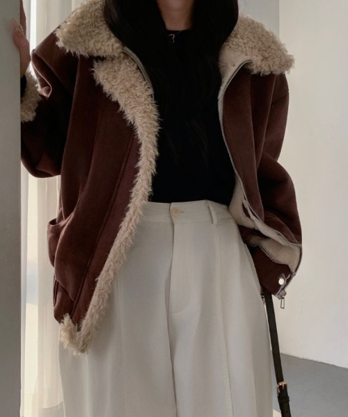 ABITOKYO（アビトーキョー）の「ボアドッキングショート丈スエードブルゾン（ブルゾン・レディース・モカ/ブラウン・FREE）」の8枚目の写真