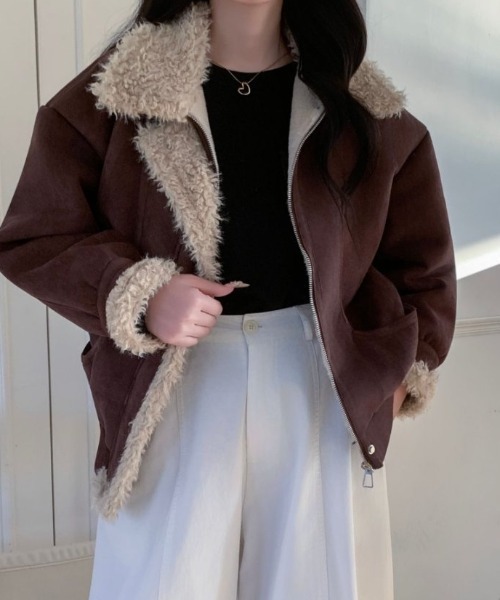 ABITOKYO（アビトーキョー）の「ボアドッキングショート丈スエードブルゾン（ブルゾン・レディース・モカ/ブラウン・FREE）」の12枚目の写真