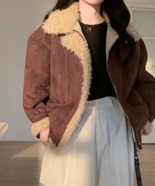 ABITOKYO（アビトーキョー）の「ボアドッキングショート丈スエードブルゾン（ブルゾン・レディース・モカ/ブラウン・FREE）」の14枚目の写真