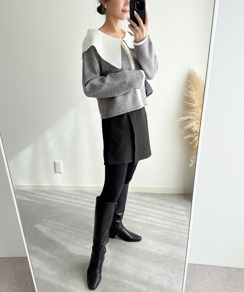 &. NOSTALGIA（アンドドットノスタルジア）の「【ZOZO限定】配色ビッグカラーカーディガン（カーディガン/ボレロ・レディース・アイボリー/ブラック/グレー・M）」の5枚目の写真