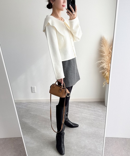 &. NOSTALGIA（アンドドットノスタルジア）の「【ZOZO限定】配色ビッグカラーカーディガン（カーディガン/ボレロ・レディース・アイボリー/ブラック/グレー・M）」の11枚目の写真