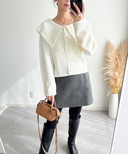 &. NOSTALGIA（アンドドットノスタルジア）の「【ZOZO限定】配色ビッグカラーカーディガン（カーディガン/ボレロ・レディース・アイボリー/ブラック/グレー・M）」の13枚目の写真