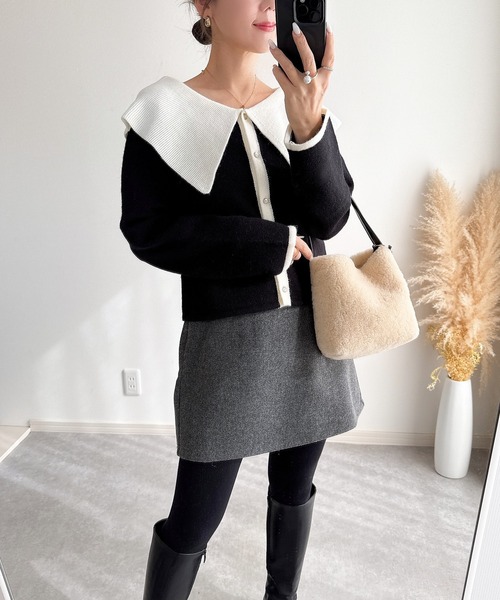 &. NOSTALGIA（アンドドットノスタルジア）の「【ZOZO限定】配色ビッグカラーカーディガン（カーディガン/ボレロ・レディース・アイボリー/ブラック/グレー・M）」の22枚目の写真