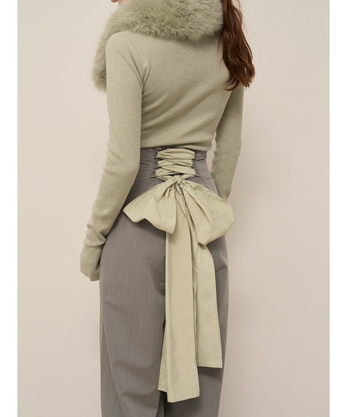 SNIDEL（スナイデル）の「バックリボンレースアップラインパンツ（その他パンツ・レディース・グレー/モカ/ストライプ・0/1）」の5枚目の写真