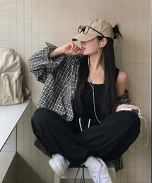 《Bz》ブラックチェックシャツパーカー/レディース