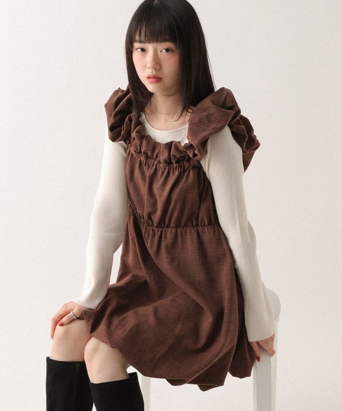 セール】フリルスリーブバルーンミニワンピース 612449（ワンピース