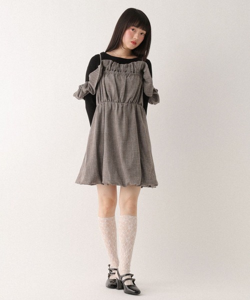 セール】フリルスリーブバルーンミニワンピース 612449（ワンピース