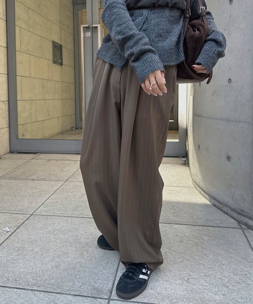 パンツ Stripe Jacquard Tapered Trousers tapered tuck stripe trousers（スラックス）｜nananamoe（ナナナモエ