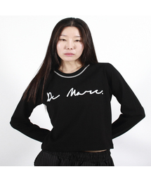 NECK-STITCH LOGO SEMI-CROP LONG SLEEVE TEE - BLACK