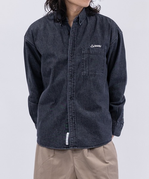 GERRY(ジェリー)の「【ag】〔GERRY/ジェリー〕6.5oz ワンポイントロゴ刺繍 ボタンダウン 長袖デニムシャツ(シャツ/ブラウス・メンズ・ブラック系/ブラック/ブルー・MEDIUM/LARGE)」の4枚目の写真