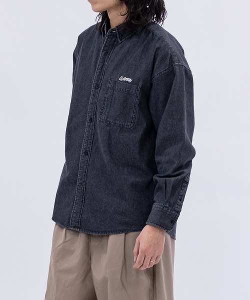 GERRY(ジェリー)の「【ag】〔GERRY/ジェリー〕6.5oz ワンポイントロゴ刺繍 ボタンダウン 長袖デニムシャツ(シャツ/ブラウス・メンズ・ブラック系/ブラック/ブルー・MEDIUM/LARGE)」の5枚目の写真