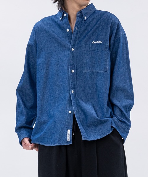 GERRY(ジェリー)の「【ag】〔GERRY/ジェリー〕6.5oz ワンポイントロゴ刺繍 ボタンダウン 長袖デニムシャツ(シャツ/ブラウス・メンズ・ブラック系/ブラック/ブルー・MEDIUM/LARGE)」の16枚目の写真