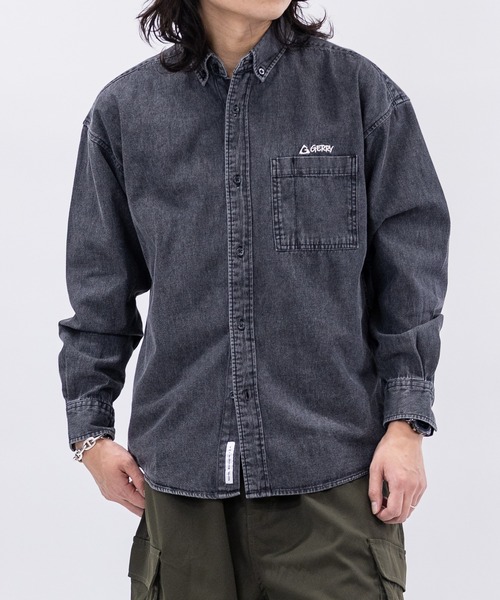 GERRY(ジェリー)の「【ag】〔GERRY/ジェリー〕6.5oz ワンポイントロゴ刺繍 ボタンダウン 長袖デニムシャツ(シャツ/ブラウス・メンズ・ブラック系/ブラック/ブルー・MEDIUM/LARGE)」の10枚目の写真