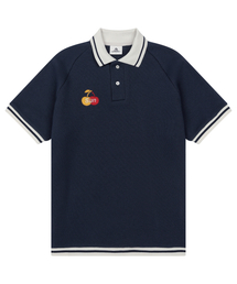 W) CHERRY WAFFLE COLLAR TEE NAVY
