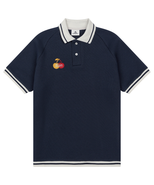 SUNDAY FRUIT MARKET(サンデーフルーツマーケット)の「W) CHERRY WAFFLE COLLAR TEE NAVY(ポロシャツ・レディース・その他・SMALL/MEDIUM)」の1枚目の写真