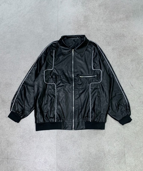 link lot(リンクロット)の「ルーズシルエット パイピングデザイン PU フェイクレザー ブルゾン(ライダースジャケット・メンズ・ブラック・M)」の9枚目の写真