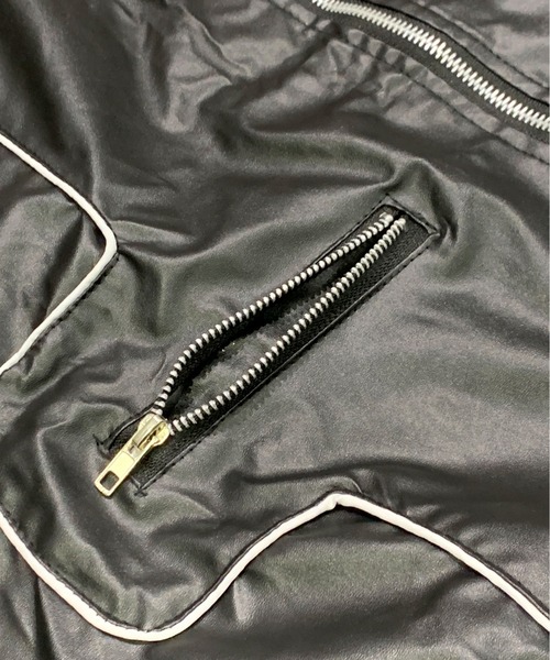link lot(リンクロット)の「ルーズシルエット パイピングデザイン PU フェイクレザー ブルゾン(ライダースジャケット・メンズ・ブラック・M)」の15枚目の写真