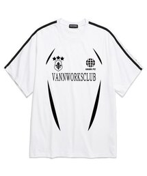 袖テープブロックコアユニークオーバーサイズ半袖Tシャツ (VS0047) ホワイト/ブラック