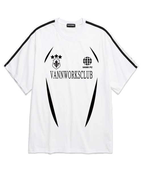 VANNWORKS(バンワークス)の「袖テープブロックコアユニークオーバーサイズ半袖Tシャツ (VS0047) ホワイト/ブラック(Tシャツ/カットソー・レディース・その他・LARGE/MEDIUM/SMALL/X-LARGE/XX-LARGE)」の2枚目の写真