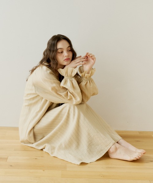 アイボリー ストライプ ワンピース OLUN（オルン）の「stripe onepiece/ストライプワンピース（ワンピース