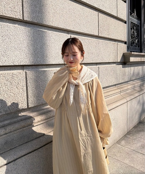新品未使用 OLUN オルン ストライプワンピース　アイボリーfree きりまる OLUN（オルン）の「stripe onepiece/ストライプワンピース（ワンピース