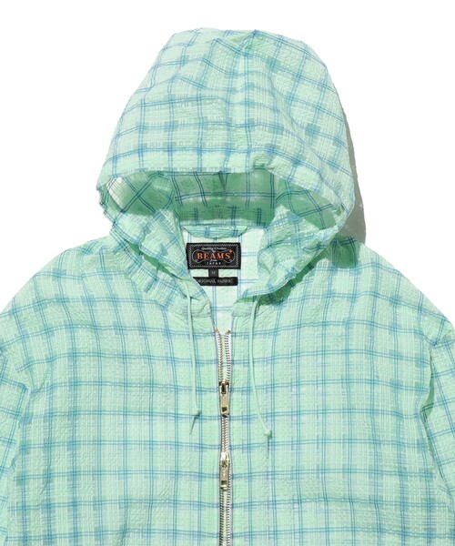 BEAMS PLUS(ビームスプラス)の「Swing Jacket Hoodie Nylon Airy Plaid(ナイロンジャケット・メンズ・オレンジ/ピンク/サックスブルー/ミント・X-LARGE/LARGE/MEDIUM/SMALL)」の22枚目の写真