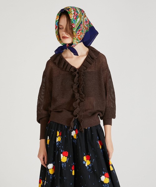 crinkle crinkle crinkle（クリンクルクリンクルクリンクル）の「【crinkle crinkle crinkle】raffule frill cardigan/ラッフルフリルカーディガン（カーディガン/ボレロ・レディース・ブラウン・FREE）」の2枚目の写真