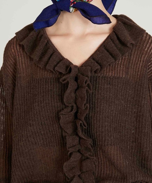 crinkle crinkle crinkle（クリンクルクリンクルクリンクル）の「【crinkle crinkle crinkle】raffule frill cardigan/ラッフルフリルカーディガン（カーディガン/ボレロ・レディース・ブラウン・FREE）」の5枚目の写真