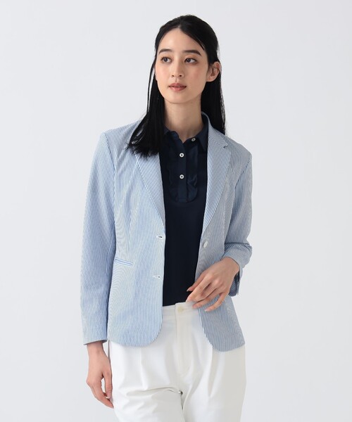 BEAMS GOLF(ビームスゴルフ)の「〈WOMEN〉PURPLE LABEL / ストレッチ サッカー ジャケット(テーラードジャケット・レディース・サックスブルー/ネイビー・MEDIUM/LARGE/SMALL)」の2枚目の写真