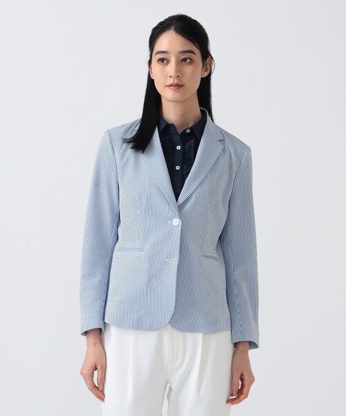 BEAMS GOLF(ビームスゴルフ)の「〈WOMEN〉PURPLE LABEL / ストレッチ サッカー ジャケット(テーラードジャケット・レディース・サックスブルー/ネイビー・MEDIUM/LARGE/SMALL)」の18枚目の写真