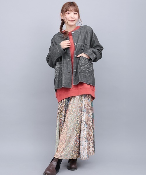 チチカカ（チチカカ）の「ライトオンスデザインステッチジャケット（ノーカラージャケット・レディース・ライトブルー/ブラック・FREE）」の3枚目の写真