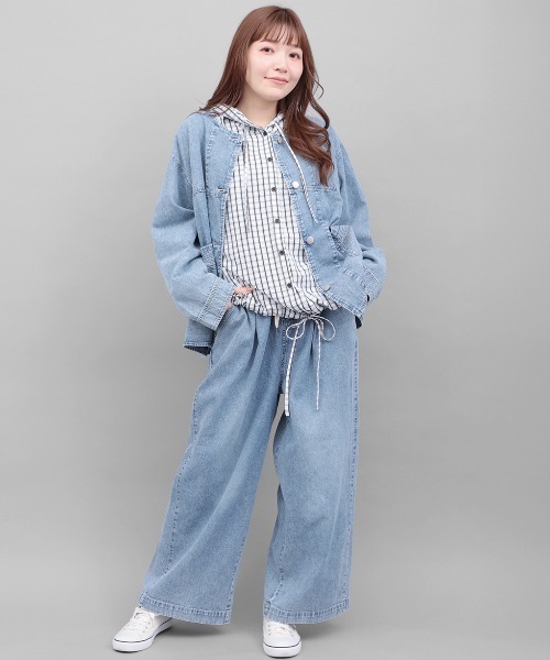 チチカカ（チチカカ）の「ライトオンスデザインステッチジャケット（ノーカラージャケット・レディース・ライトブルー/ブラック・FREE）」の4枚目の写真