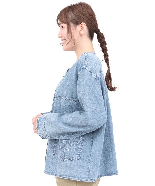 チチカカ（チチカカ）の「ライトオンスデザインステッチジャケット（ノーカラージャケット・レディース・ライトブルー/ブラック・FREE）」の7枚目の写真